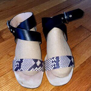 Banana Republic Snakeskin Flat Sandals with Gold Buckle (size 6.5)